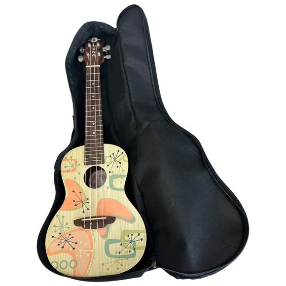 Luna Ukes UkeRadioactive Concert Ukulele w Case Mid Century Starburst Design - Picture 9 of 11
